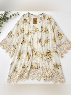 Mason & Belle Laria Floral Lace Kimono M NWT Boho Duster Cardigan Cottagecore